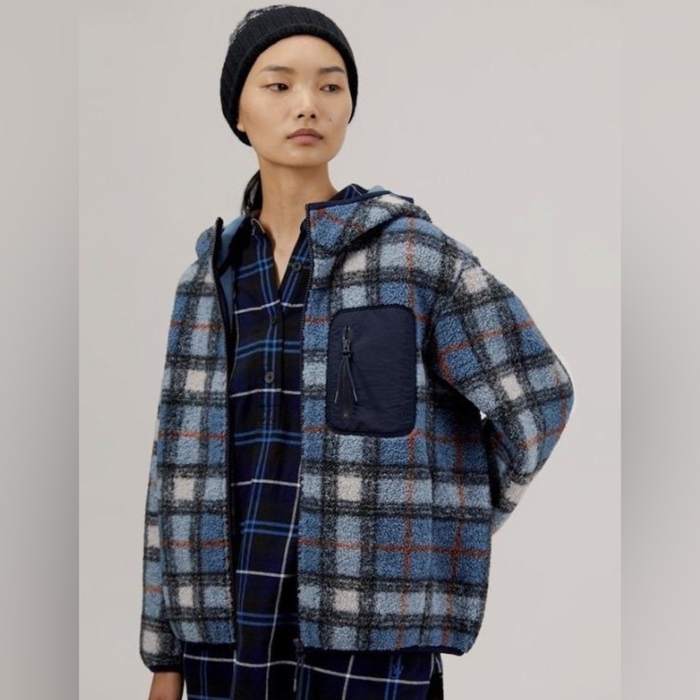 J.W.Anderson x Uniqlo Plaid Fleece Jacket Zip Up in Blue Size XS